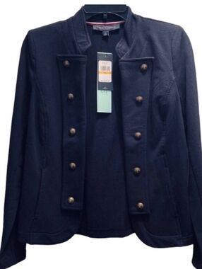 Tommy Hilfiger Navy Double-Breasted Military Blazer Size Medium Cotton Jacket